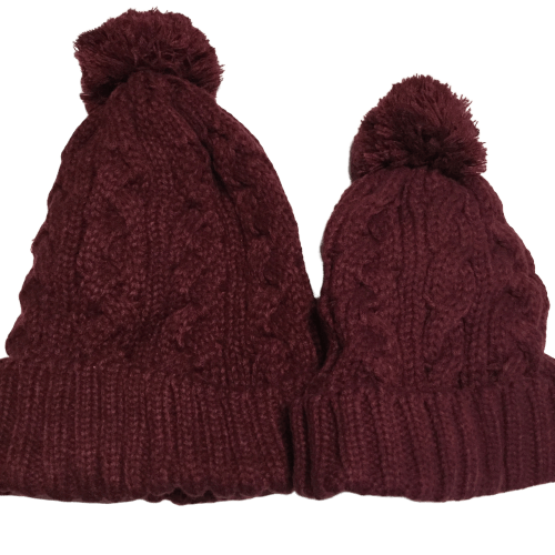 Protective Hairstyle Nation Satin Lined Burgundy Pom Pom Winter Hat