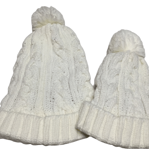 Protective Hairstyle Nation Satin Lined White Pom Pom Winter Hat